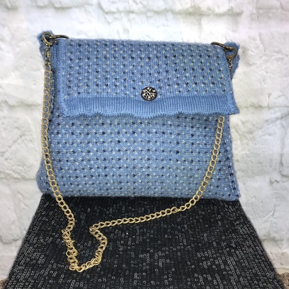 Vintage Handmade Blue Wool Sweater Shoulder Bag Purse - Picture 8 of 9